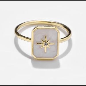 2 piece set stainless steal gold soft pink stone necklace and star ring.